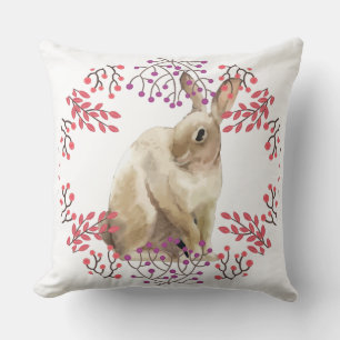 Round Floral Background Easter Bunny Cushion