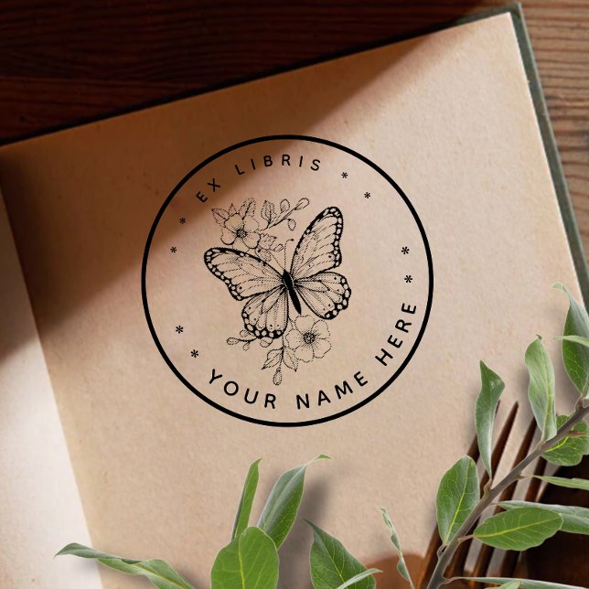 Round Floral butterfly ex libris stamp (Creator Uploaded)