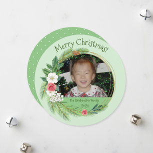 Round Floral Elegance Photo Christmas Holiday Card
