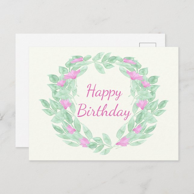 Round floral frame Happy Birthday.  Holiday Postcard (Front/Back)
