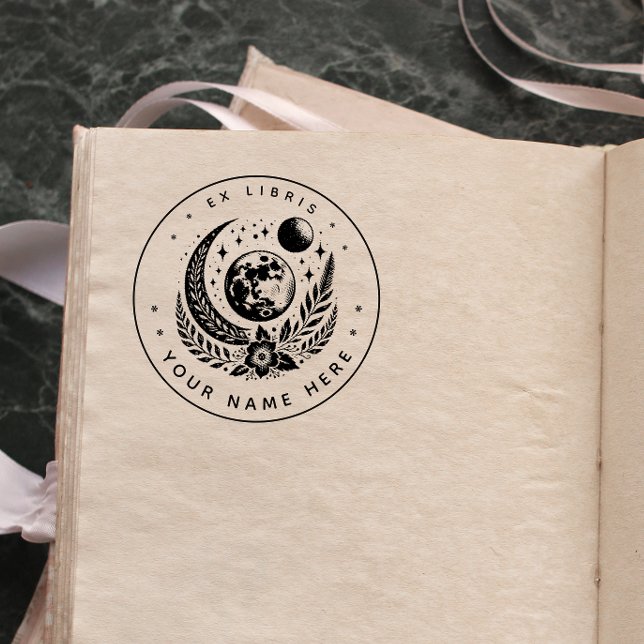 Round Floral moon ex libris stamp (Creator Uploaded)