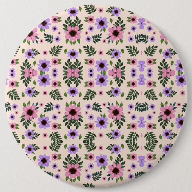 Round floral mouse pad featuring a symmetrical  6 cm round badge (Front)