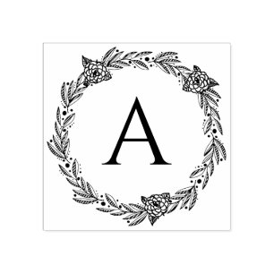 Round Floral Personalised Monogram Rubber Stamp