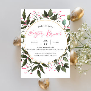 Round floral watercolor easter brunch egg hunt invitation
