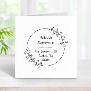 Round Floral Wreath Flowers Address Rubber Stamp