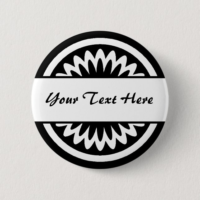 Round Flower - Black 6 Cm Round Badge (Front)