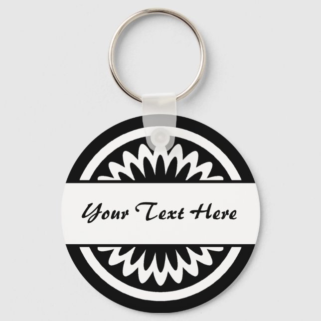Round Flower - Black Key Ring (Front)
