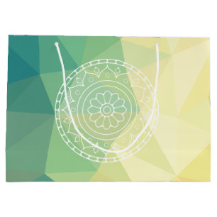 Round flower mandala boho design large gift bag