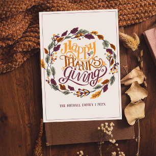 round flowers autumn leaves happy thanksgiving holiday card