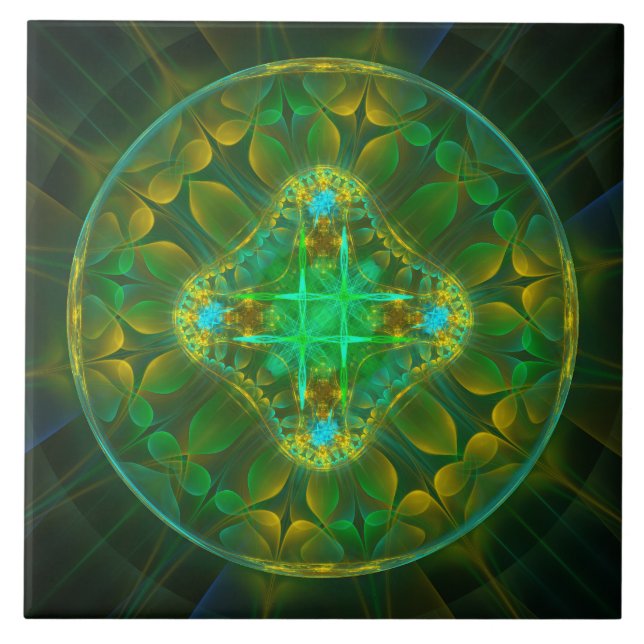 Round fractal fairy ornament ceramic tile (Front)