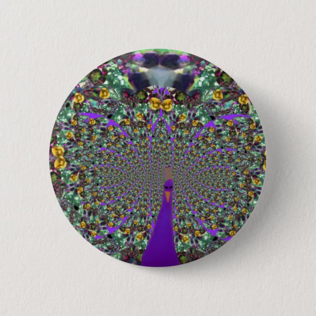 Round Fractal Peacock Button (Front)