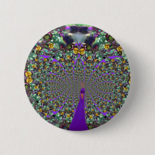 Round Fractal Peacock Button