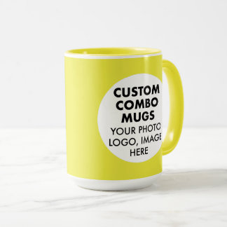 Round Frame 2 Photo Logo Large Yellow Custom Combo Mug