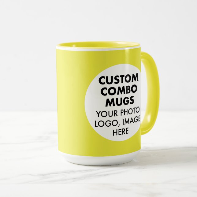 Round Frame 2 Photo Logo Large Yellow Custom Combo Mug (Front Right)