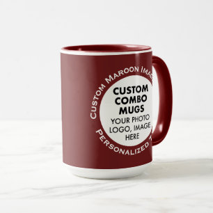 Round Frame 2 Photo Text Large Maroon Custom Combo Mug
