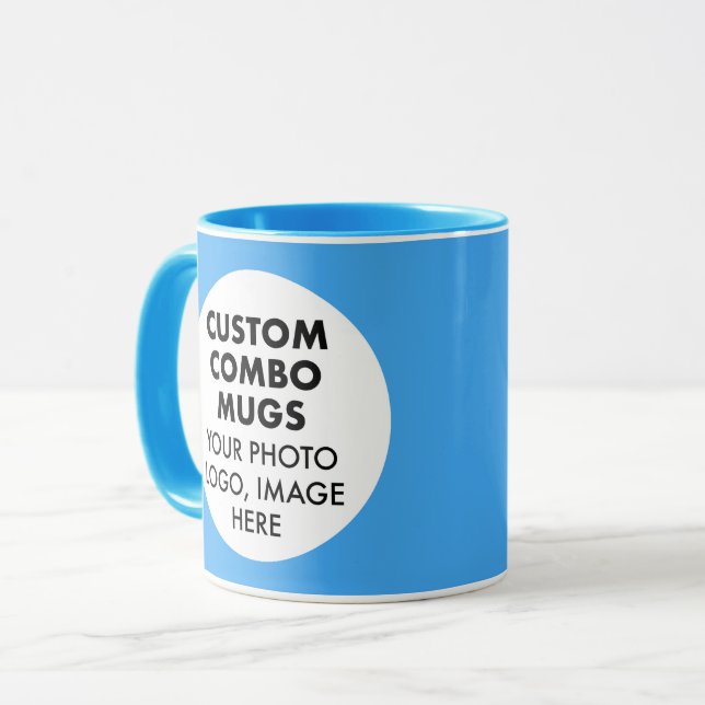 Round Frame 2 x Photo Logo Light Blue Custom Combo Mug (Front Left)