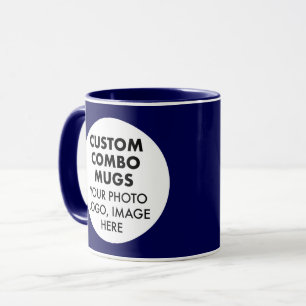 Round Frame 2 x Photo Logo Navy Blue Custom Combo Mug