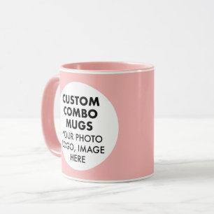 Round Frame 2 x Photo Logo Pink Custom Combo Mug