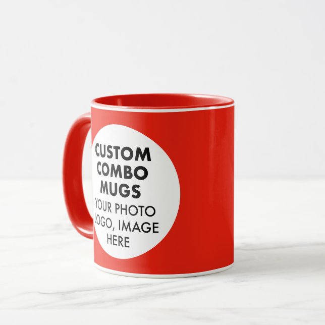 Round Frame 2 x Photo Logo Red Custom Combo Mug (Front Left)