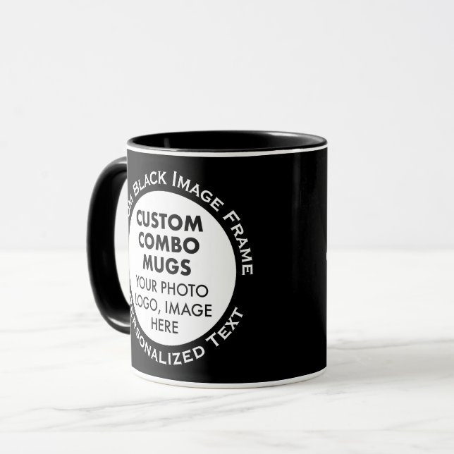 Round Frame 2 x Photo + Text Black Custom Combo Mug (Front Left)