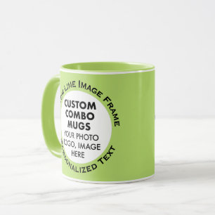 Round Frame 2 x Photo Text Lime Green Custom Combo Mug