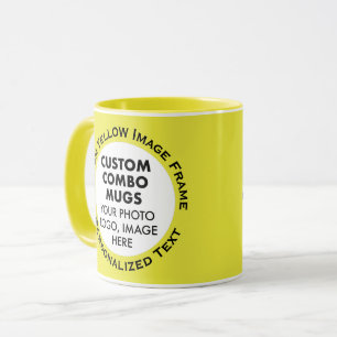 Round Frame 2 x Photo + Text Yellow Custom Combo Mug
