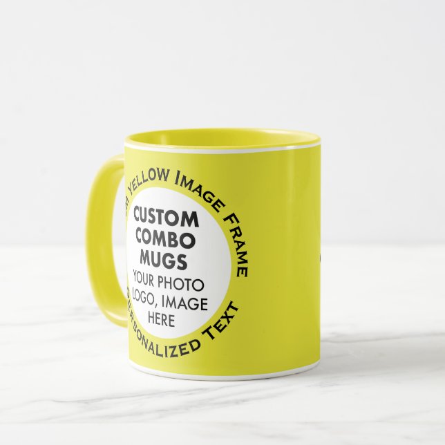 Round Frame 2 x Photo + Text Yellow Custom Combo Mug (Front Left)