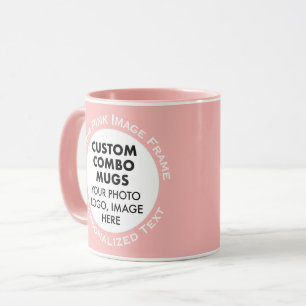 Round Frame 2 x Photo + Text Yellow Custom Combo Mug