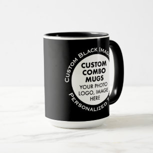 Round Frame 2x Photo Text Large Black Custom Combo Mug