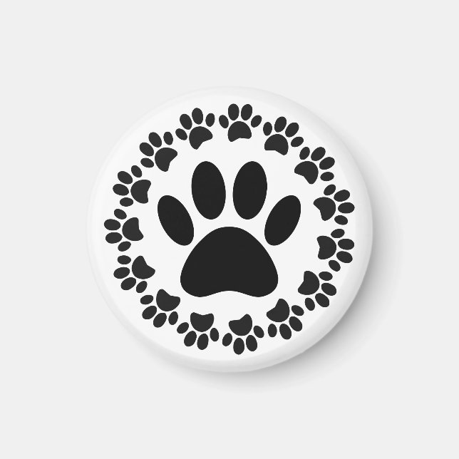 Round Frame Dog Paw Print Pattern Magnet (Front)
