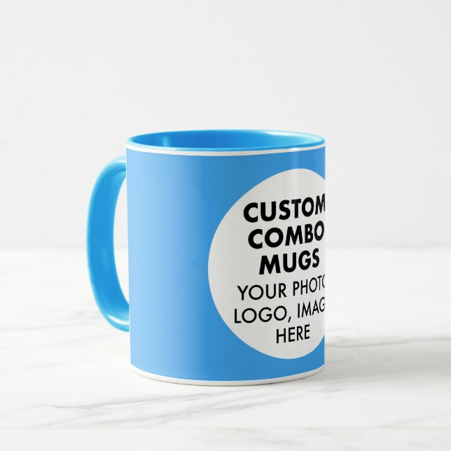 Round Frame Photo Logo Light Blue Custom Combo Mug (Front Left)