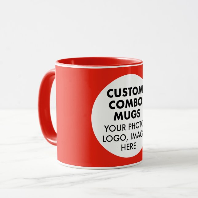 Round Frame Photo Logo Red Custom Combo Mug (Front Left)