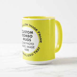 Round Frame Photo & Text Large Yellow Custom Combo Mug