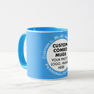 Round Frame Photo + Text Light Blue Custom Combo Mug