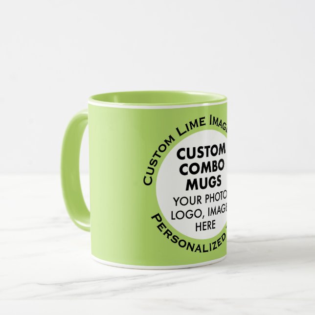 Round Frame Photo + Text Lime Green Custom Combo Mug (Front Left)