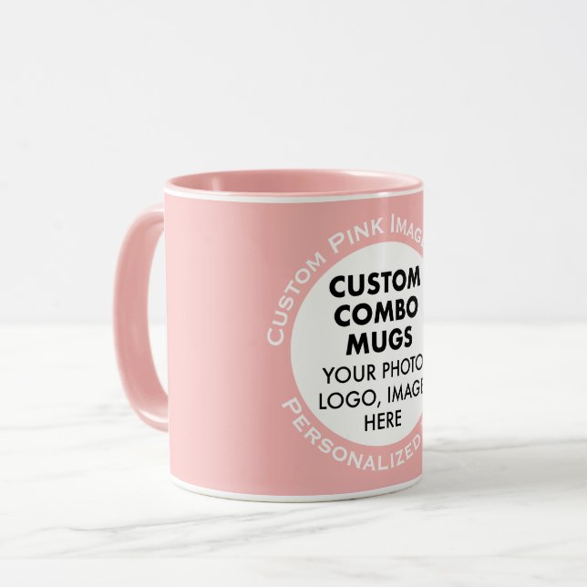 Round Frame Photo + Text Pink Blue Custom Combo Mug (Front Left)