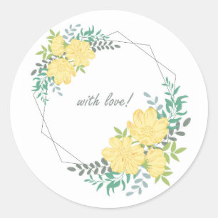 Round frame with yellow flowers. classic round sticker