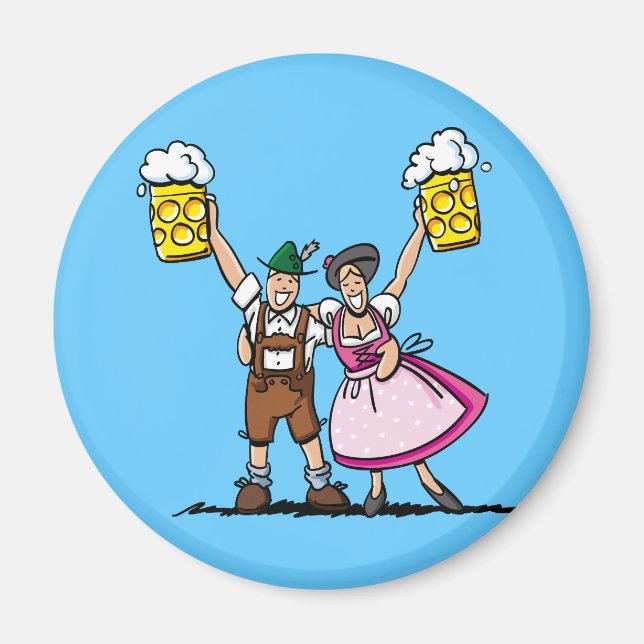 Round Fridge Magnet Beer Couple (Front)