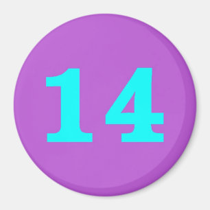 Round Fridge Magnet – Number 14 – Turquoise/Vi