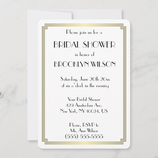 Round Gatsby Art Deco Bridal Shower Invitations (Front)