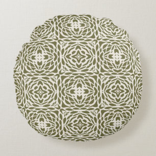 Round Geometric Olive Floral Cushion
