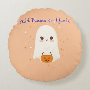 Round Ghost Halloween Pillow – Customizable Text