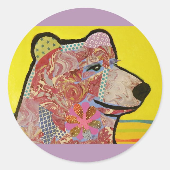 Round Glossy Sticker with Grizzly Bear (Front)
