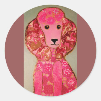 Round, Glossy Stickers with Pink Poodle Dog