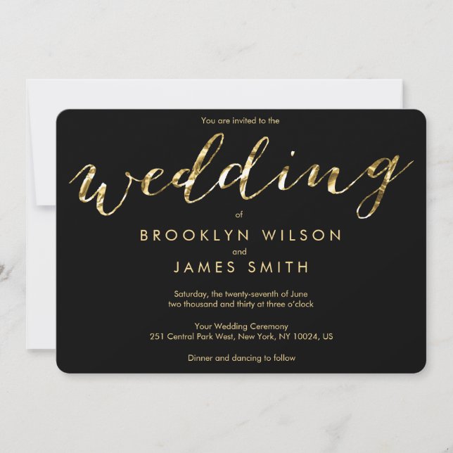Round Gold Foil And Black Wedding Invitations (Front)