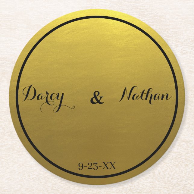 Round Gold Monogram Wedding Coasters (Front)