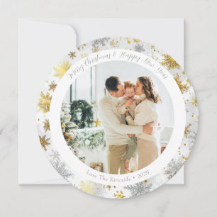 Round Gold & Silver Snowflake Christmas Card