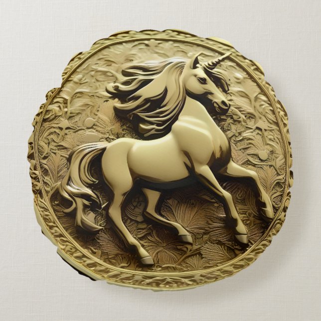 Round Gold Unicorn Coin, Cushion (Front)