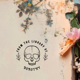 Round Gothic Skull Custom Book Rubber Stamp