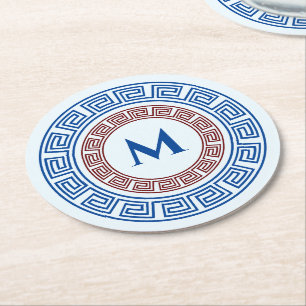 Round Greek Key Custom Monogram Phone Ring Stand Round Paper Coaster